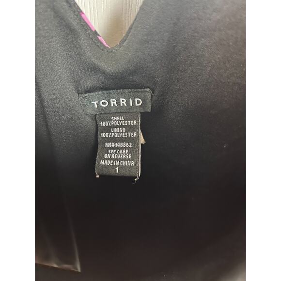 Torrid Womens 1X Black Purple Floral Strappy Back Double V Stretchy Hem Blouse - Picture 4 of 8